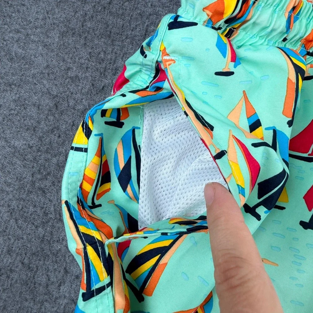 Club Room Swim Trunks Men's XXL Aqua Sailboat Print Drawstring Mesh Lined Shorts